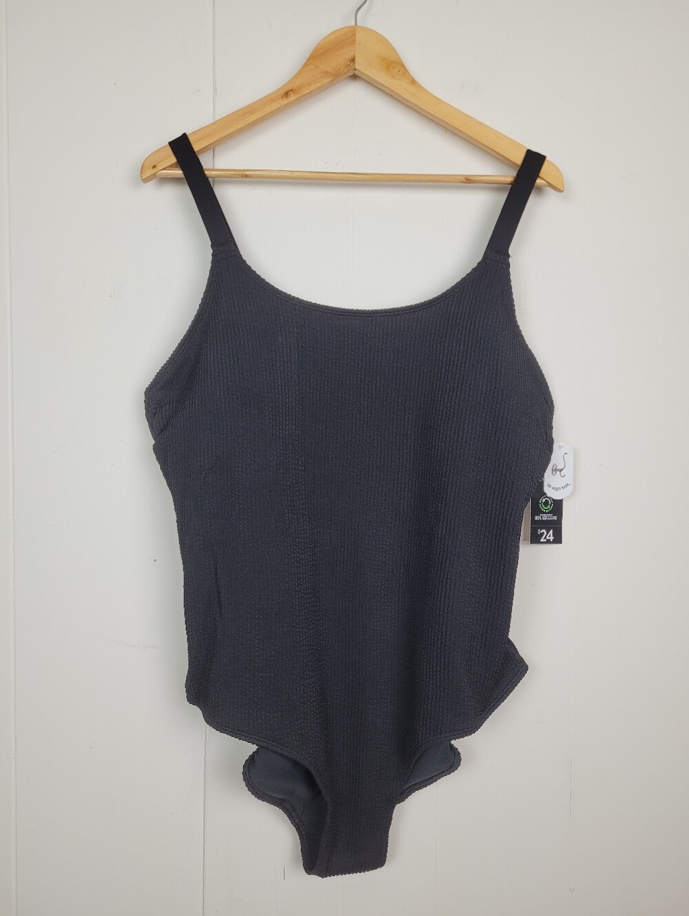 George Plus 2X Black Textured One Piece Swimsuit